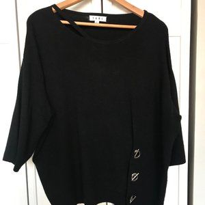 THML Short Sleeve Black Sweater Silver Metal Accents -Size L